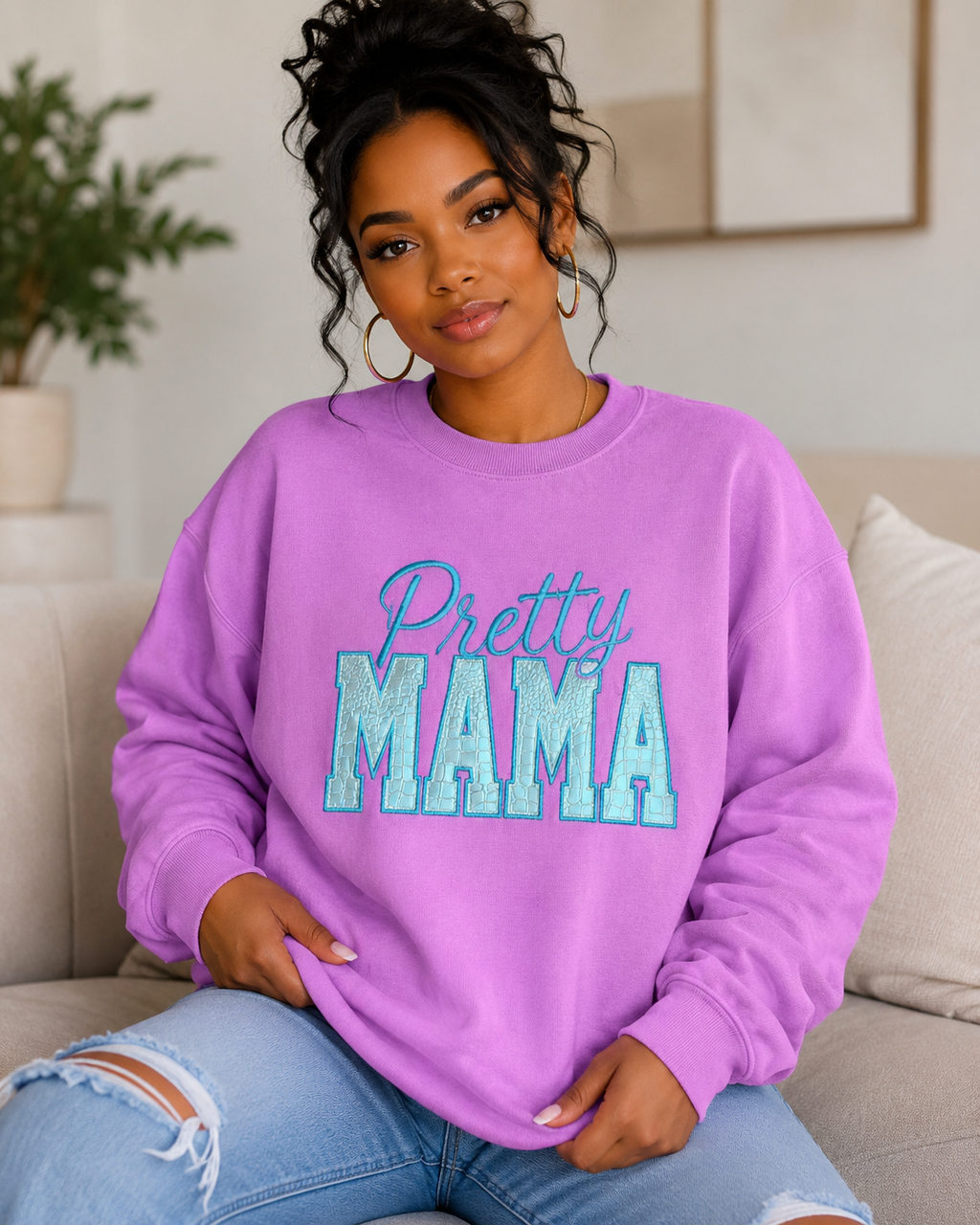 Pretty Mama -Embroidered Sweatshirt