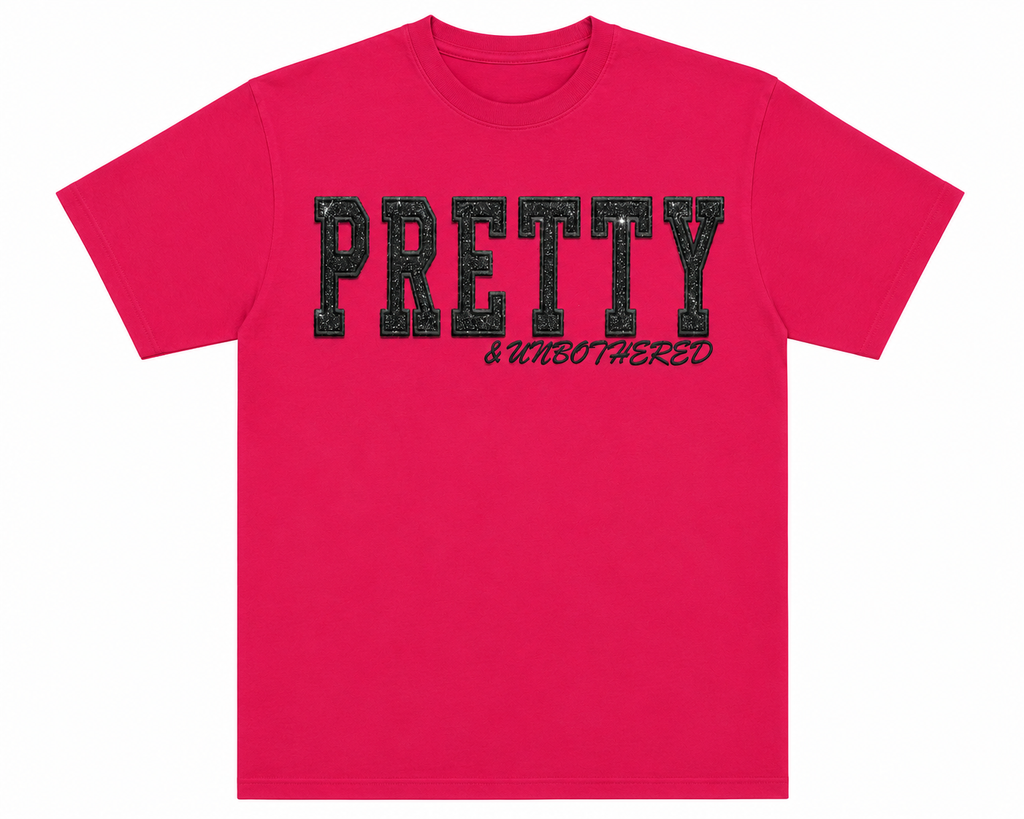 Pretty & Unbothered - Embroidered Glitter Tee