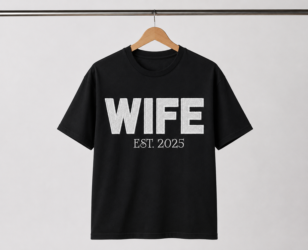 Customizable "WIFE" Glitter & Embroidered Tee