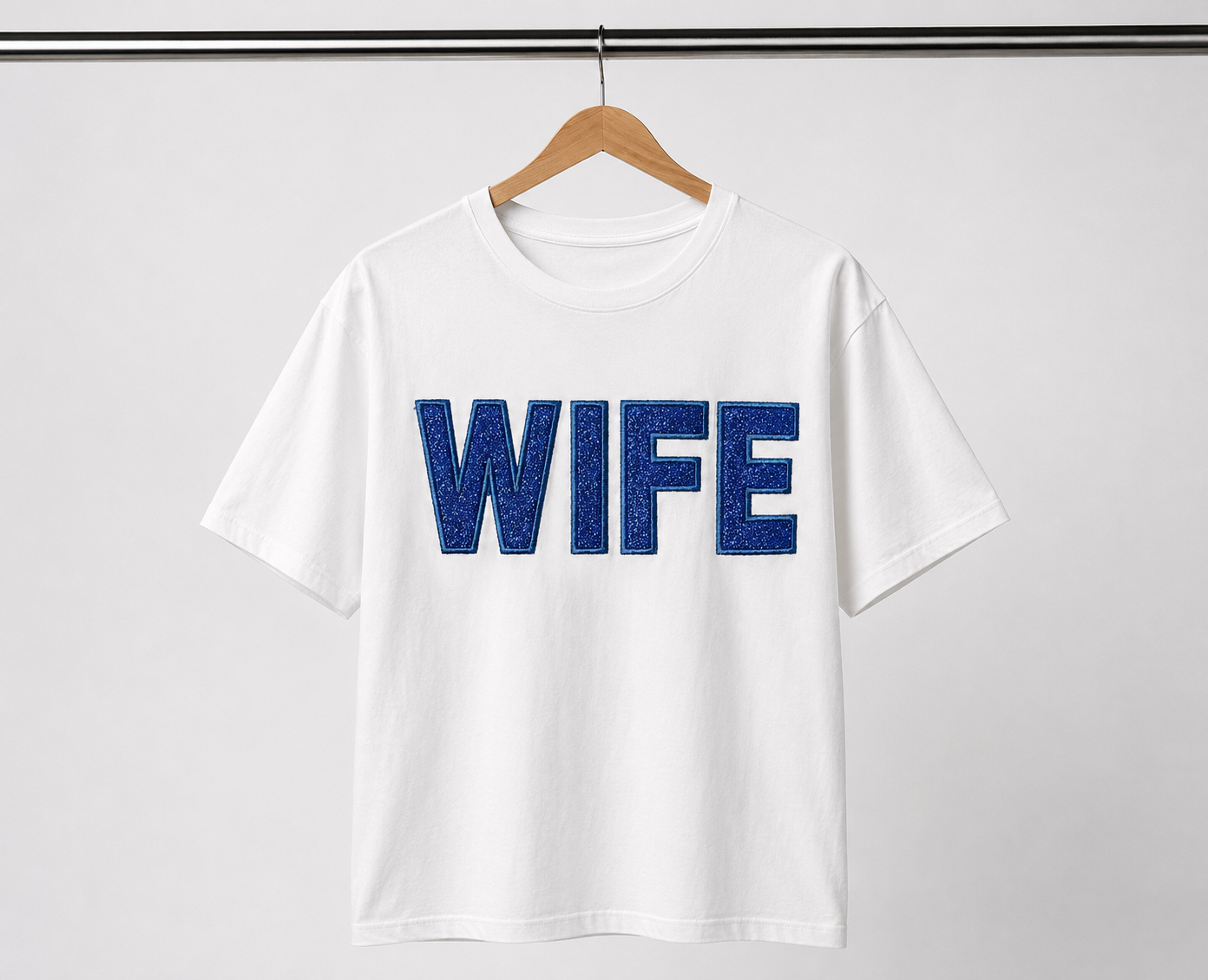 Blue Glitter Embroidered "WIFE" Tee