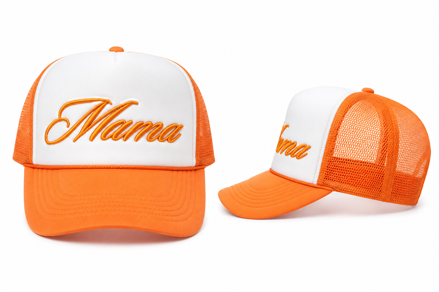 Orange Embroidered MAMA Trucker Hat