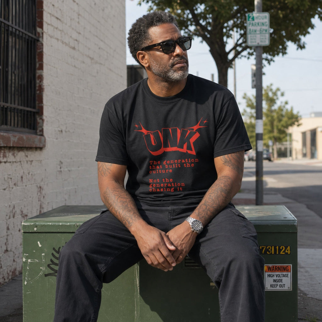 Generation That Built The Culture Tee lifestyle mockup on middle age African American male