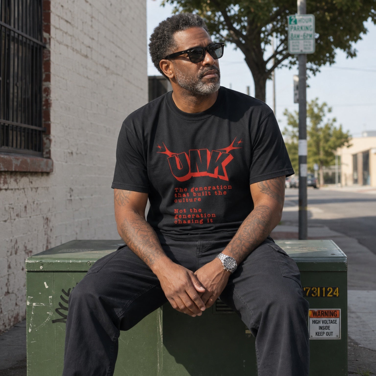 Generation That Built The Culture Tee lifestyle mockup on middle age African American male