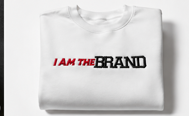 Folded white I AM THE BRAND embroidered sweatshirt