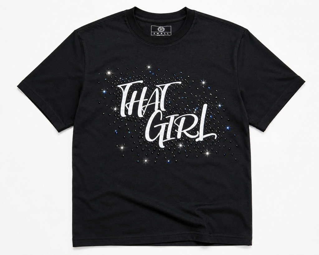 Black THAT GIRL rhinestone statement tee by Pressora Prints