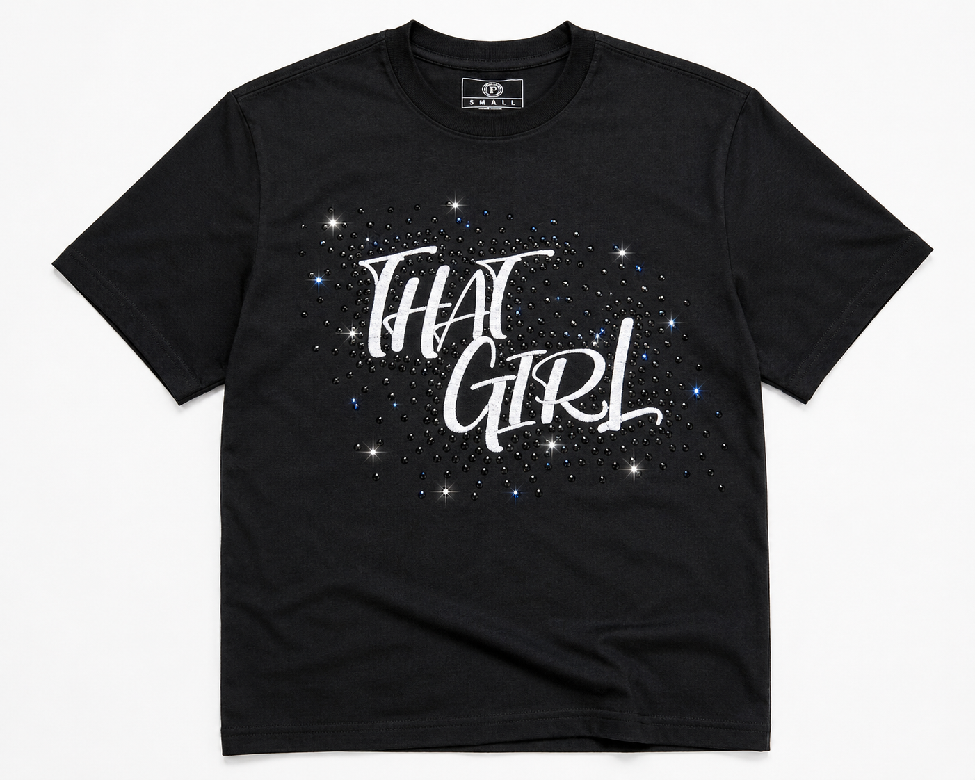 Black THAT GIRL rhinestone statement tee by Pressora Prints