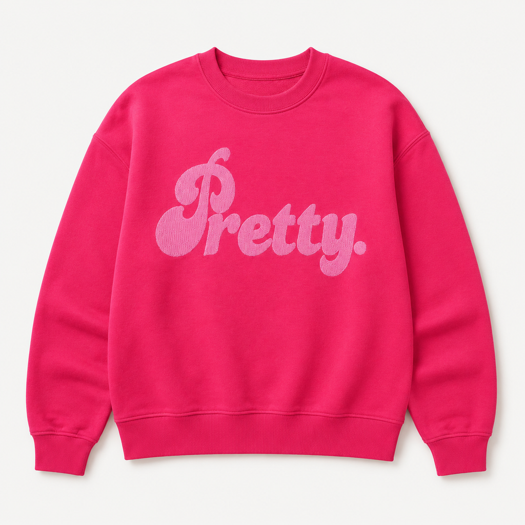 Bright pink Pretty embroidered crewneck sweatshirt flat lay