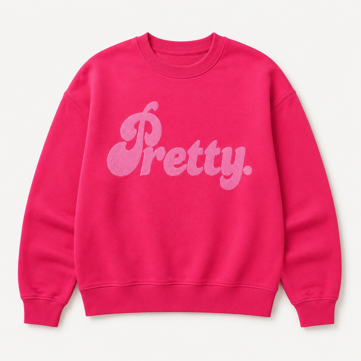 Bright pink Pretty embroidered crewneck sweatshirt flat lay