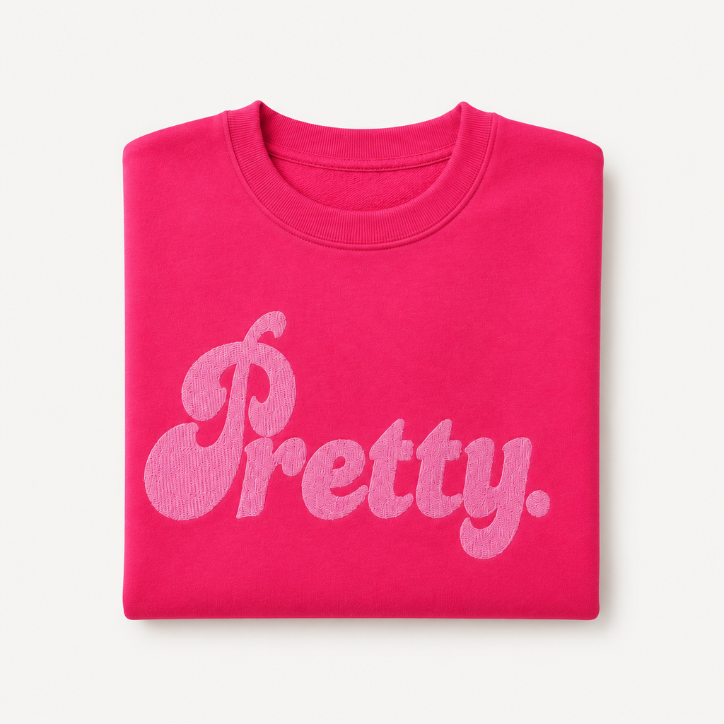Folded bright pink Pretty embroidered crewneck sweatshirt